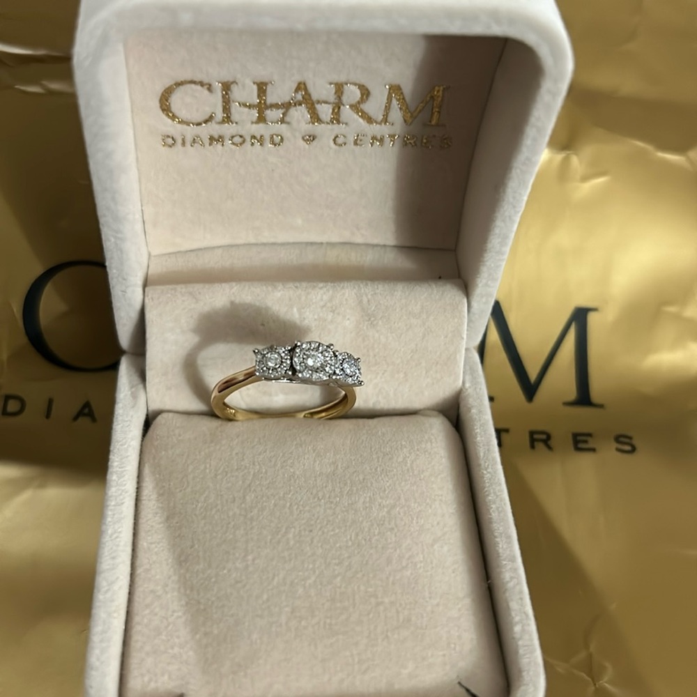Charm- 3 Diamond Cluster Style Ring. Size 7.5